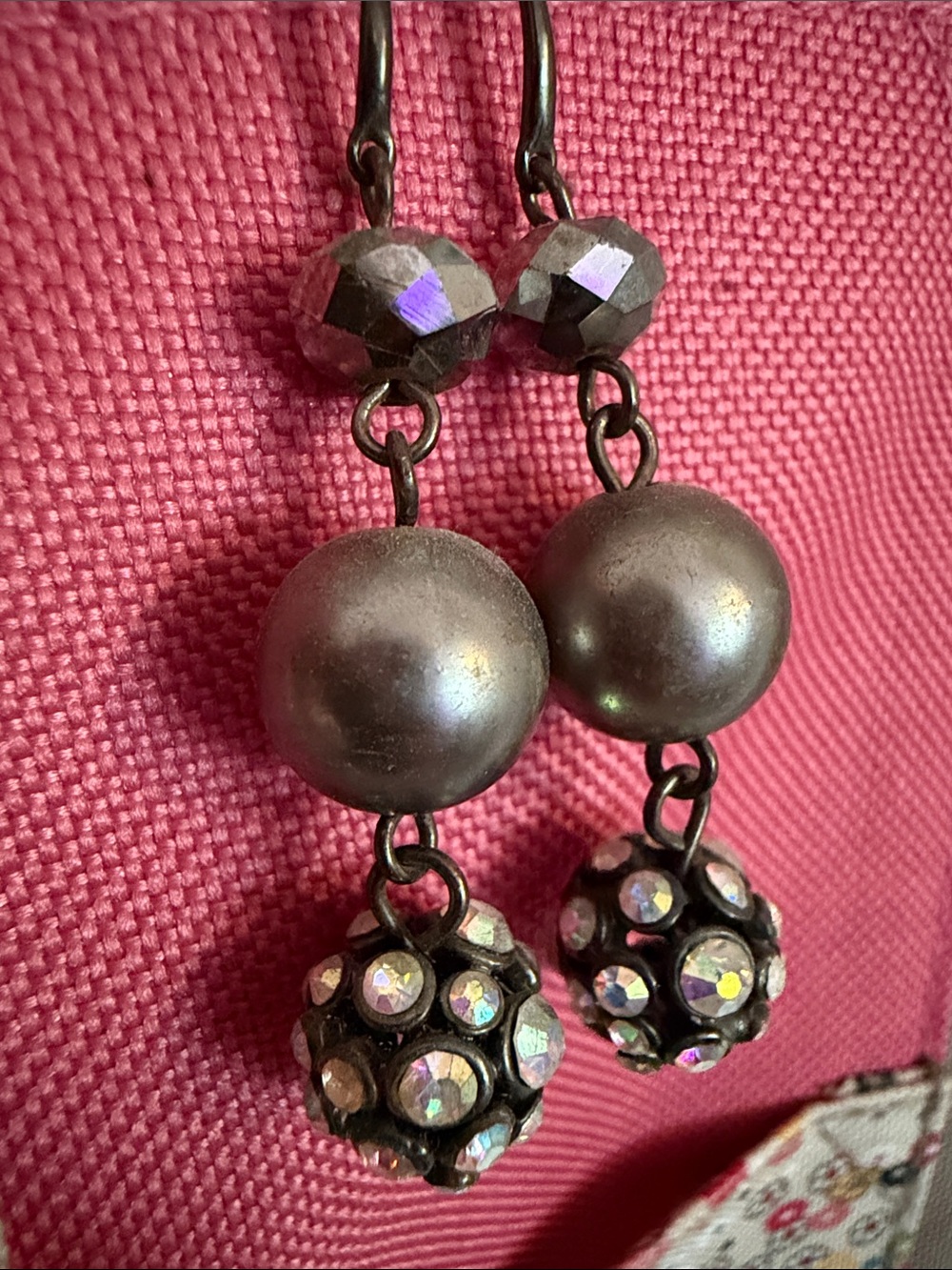 Gunmetal Dangle Earrings with Crystal Pave Drops